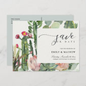 PINK FLORAL DESERT CACTI FOLIAGE BEWAREN DE DATUM AANKONDIGINGSKAART (Voorkant / Achterkant)