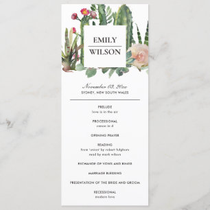 PINK FLORAL DESERT CACTI WEDDING CEREMONY PROGRAMM MENU