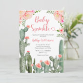 Pink Floral Desert Cactus Succulent Baby Sprinkle Kaart (Staand voorkant)