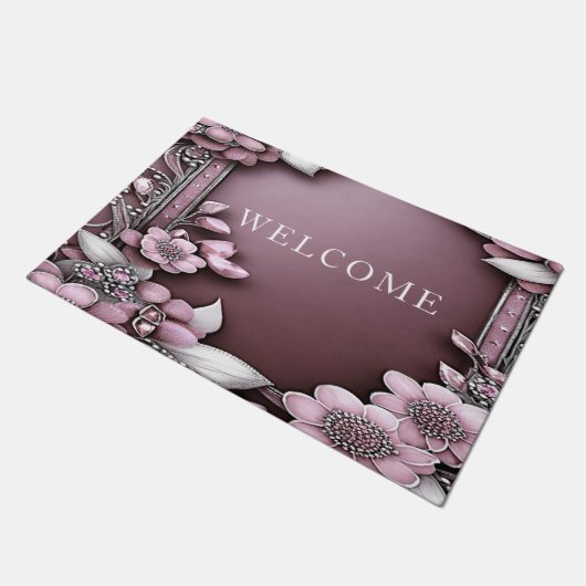 Pink Floral Doormat Deurmat (Schuin)