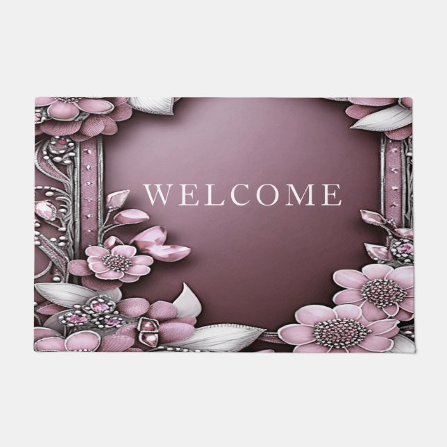 Pink Floral Doormat Deurmat (Voorkant)