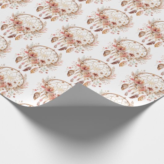 Pink Floral Dream Catcher Cadeaupapier (Hoek)