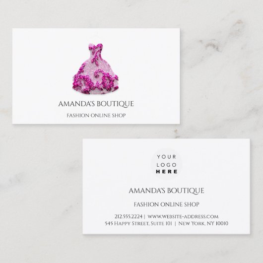Pink Floral Dress Logo Wedding Event Visitekaartje (Voorkant / Achterkant)