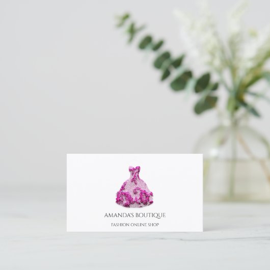 Pink Floral Dress Logo Wedding Event Visitekaartje (Staand voorkant)