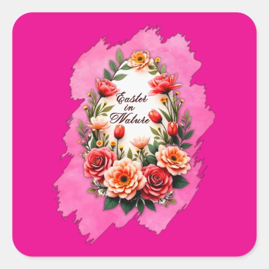 Pink Floral Easter Egg – Spring Art - Autocolante Vierkante Sticker (Voorkant)