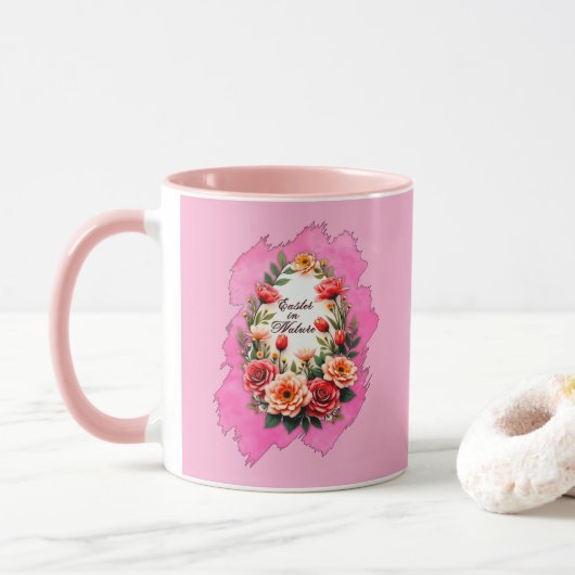 Pink Floral Easter Egg – Spring Art - caneca Mok (Met donut)