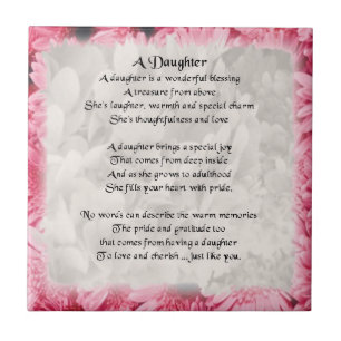Pink Floral Edge - Daughter Poem Tile Tegeltje