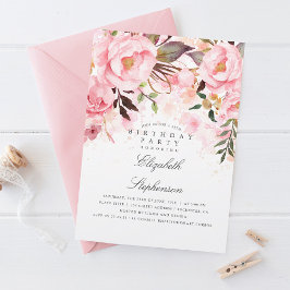 Pink Floral Elegant and Modern Birthday Party Kaart