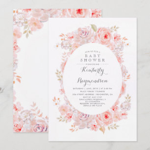 Pink Floral   Elegant  Baby shower Kaart