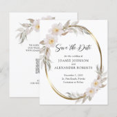 Pink Floral Elegant Foliage Save the Date (Voorkant / Achterkant)