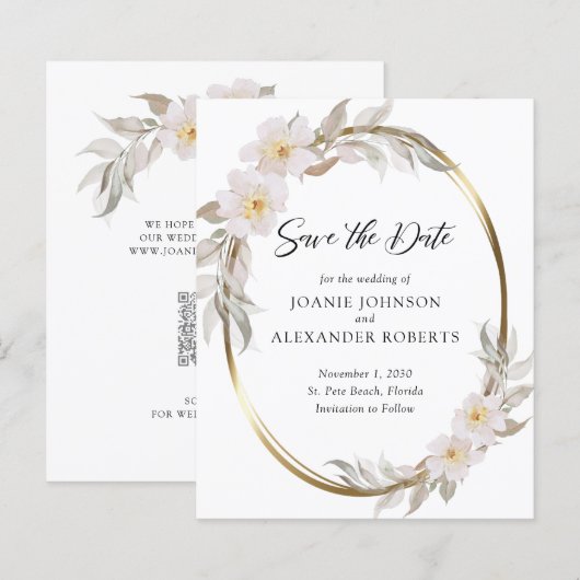 Pink Floral Elegant Foliage Save the Date (Voorkant / Achterkant)