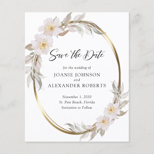 Pink Floral Elegant Foliage Save the Date (Voorkant)