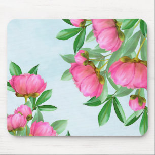 Pink Floral Elegant Garden Simple Waterverf Peony Muismat