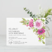 Pink Floral | Elegant Modern Any Age Verjaardag Kaart (Staand voorkant)