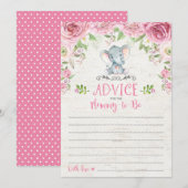 Pink Floral Elephant Advice Kaart Baby shower Game (Voorkant / Achterkant)