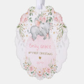 Pink Floral Elephant Baby First 1st Christmas Ornament Kaart (Links)