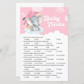 Pink Floral Elephant Baby shower Baby Trivia Game (Voorkant / Achterkant)