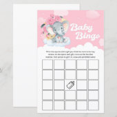 Pink Floral Elephant Baby shower Bingo Game (Voorkant / Achterkant)