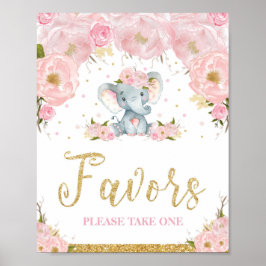 Pink Floral Elephant Baby shower Favors Sign Poster