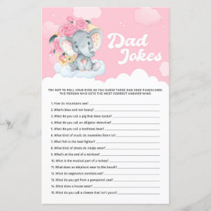 Pink Floral Elephant Baby shower Pap Jokes Game