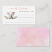 Pink Floral Elephant Baby shower Woorden van advie Informatiekaartje (Voorkant / Achterkant)