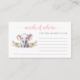 Pink Floral Elephant Baby shower Woorden van advie Informatiekaartje