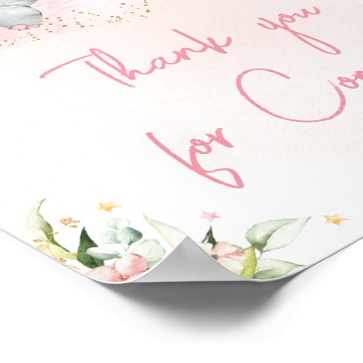 Pink Floral Elephant Bedankt voor uw komst Poster (Hoek)