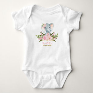 Pink Floral Elephant Bodysuit 1st Birthday Party