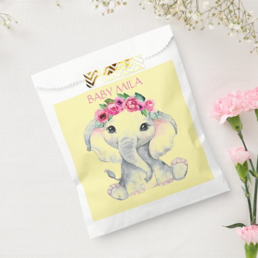 Pink Floral Elephant girl baby shower favor Bedankzakje (Gezegeld)