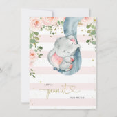 Pink Floral Elephant Girls Peanut Baby shower Kaart (Achterkant)