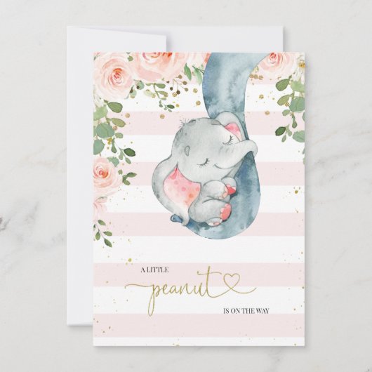 Pink Floral Elephant Girls Peanut Baby shower Kaart (Achterkant)