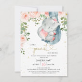 Pink Floral Elephant Girls Peanut Baby shower Kaart (Voorkant)