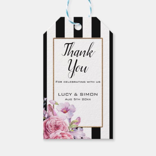 Pink Floral en Stripes Dank u Labels Cadeaulabel (Voorkant)