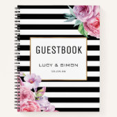 Pink Floral en Stripes Notitieboek Gastenboek (Voorkant)