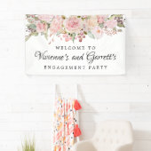 Pink Floral Engagement Party Welkomstbanner Spandoek (Insitu)