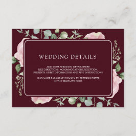 Pink Floral Eucalyptus Burgundy Wedding Details Informatiekaartje