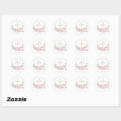 Pink Floral Eucalyptus Cross Baptism Ronde Sticker (Vel)
