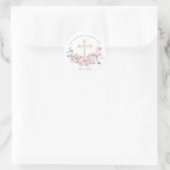 Pink Floral Eucalyptus Cross Baptism Ronde Sticker (Tas)