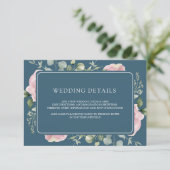 Pink Floral Eucalyptus Dusty Blue Wedding Details Informatiekaartje (Staand voorkant)