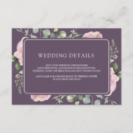 Pink Floral Eucalyptus Dusty Purple Wedding Detail Informatiekaartje