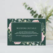 Pink Floral Eucalyptus Emerald Wedding Details Informatiekaartje (Staand voorkant)