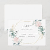 Pink Floral Eucalyptus Geometric Rustic Wedding RSVP Kaartje (Voorkant / Achterkant)