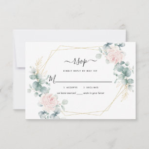Pink Floral Eucalyptus Geometric Rustic Wedding RSVP Kaartje