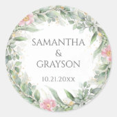 Pink Floral Eucalyptus Greenery Gold Elegant Ronde Sticker (Voorkant)
