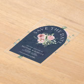 Pink Floral Eucalyptus Navy Wedding Save the Date Acryl Uitnodigingen (Laagn)