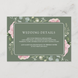 Pink Floral Eucalyptus Sage Green Wedding Details Informatiekaartje