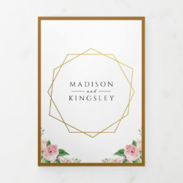 Pink Floral Fab Botanical Wedding Drieluik Uitnodiging