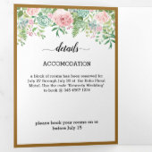 Pink Floral Fab Botanical Wedding Drieluik Uitnodiging (Binnenzijde eerst)