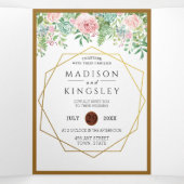 Pink Floral Fab Botanical Wedding Drieluik Uitnodiging (Binnenkant midden)