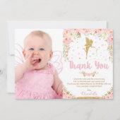 Pink Floral Fairy 1e verjaardag Partij Dank u Kaart (Voorkant)